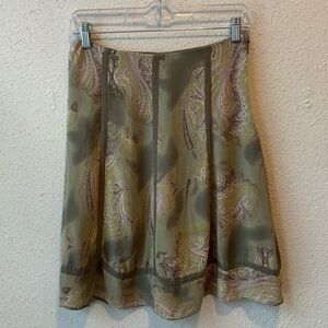 90s/Y2K Express 100% silk green & pink paisley flowy skirt
